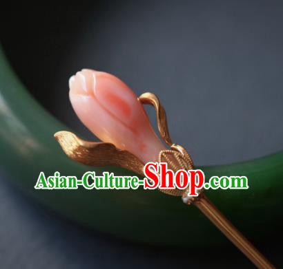 China Ancient Princess Pink Mangnolia Hairpin Handmade Traditional Cheongsam Hair Accessories
