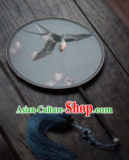China Traditional Hanfu Fan Handmade Embroidered Circular Fan Classical Silk Palace Fan