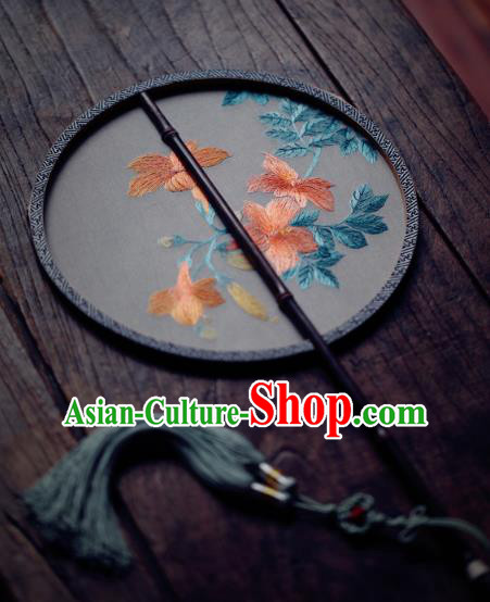 China Classical Silk Palace Fan Traditional Hanfu Fan Handmade Embroidered Trumpet Creeper Circular Fan