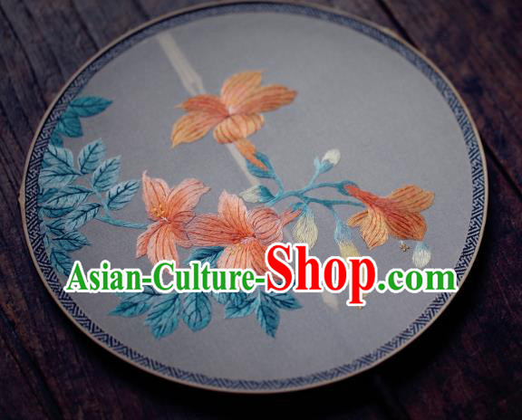 China Classical Silk Palace Fan Traditional Hanfu Fan Handmade Embroidered Trumpet Creeper Circular Fan