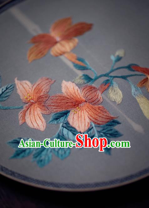 China Classical Silk Palace Fan Traditional Hanfu Fan Handmade Embroidered Trumpet Creeper Circular Fan