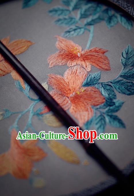 China Classical Silk Palace Fan Traditional Hanfu Fan Handmade Embroidered Trumpet Creeper Circular Fan