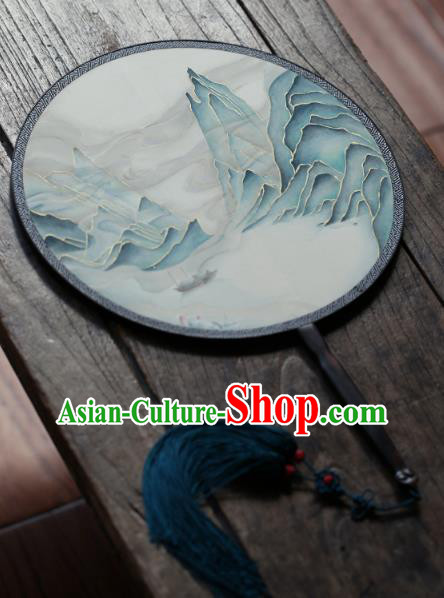 Chinese Ancient Ming Dynasty Hanfu Fans Handmade Painting Landscape Silk Circular Fan Traditional Palace Fan