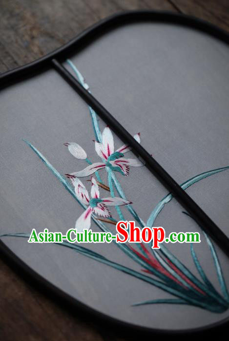 China Traditional Song Dynasty Hanfu Fan Handmade Embroidered Orchids Silk Fan Classical Palace Fan