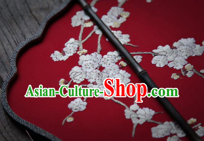 China Classical Red Silk Palace Fan Traditional Hanfu Fan Handmade Embroidered Apricot Blossom Fan