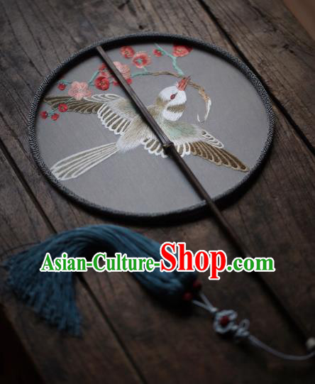 China Handmade Embroidered Plum Blossom Fan Classical Silk Palace Fan Traditional Hanfu Circular Fan