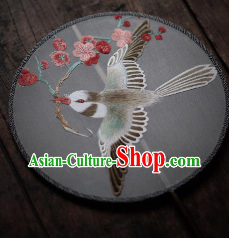 China Handmade Embroidered Plum Blossom Fan Classical Silk Palace Fan Traditional Hanfu Circular Fan