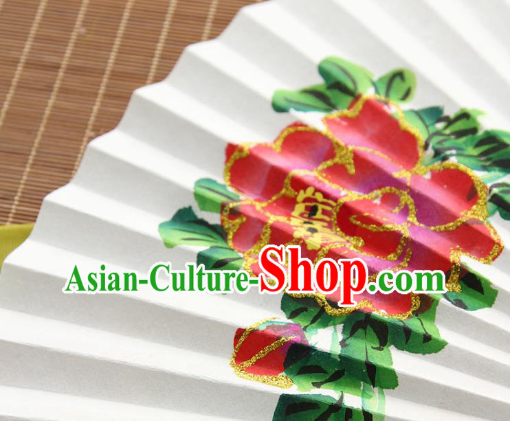 Handmade Chinese Bamboo Folding Fan Traditional Painting Peony Fan