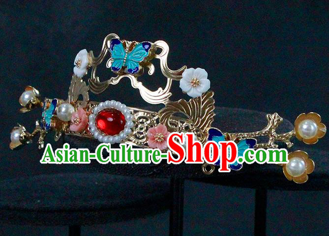 China Traditional Ming Dynasty Headwear Ancient Princess Blueing Butterfly Hair Crown