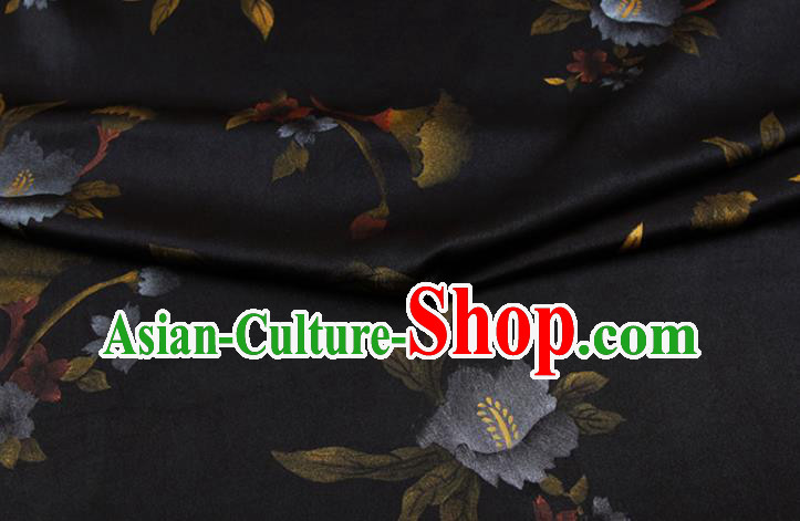 China Classical Flowers Pattern Black Silk Gambiered Guangdong Gauze Traditional Fabric