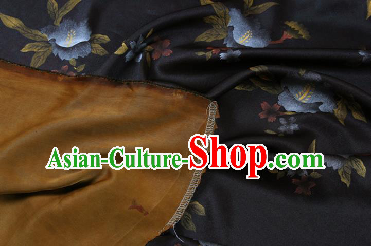 China Classical Flowers Pattern Black Silk Gambiered Guangdong Gauze Traditional Fabric