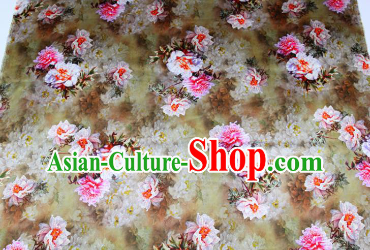 China Classical Peony Pattern Cloth Drapery Ginger Gambiered Guangdong Gauze Traditional Cheongsam Silk Fabric
