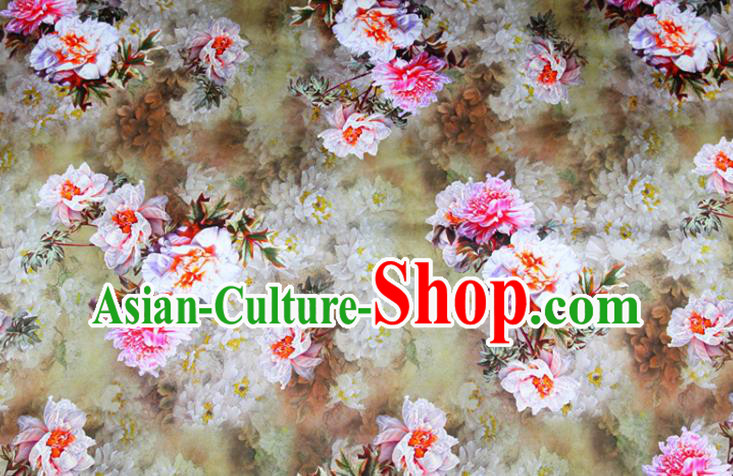 China Classical Peony Pattern Cloth Drapery Ginger Gambiered Guangdong Gauze Traditional Cheongsam Silk Fabric