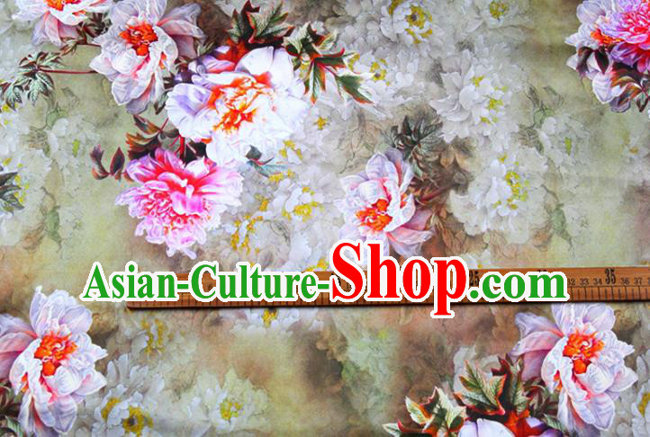 China Classical Peony Pattern Cloth Drapery Ginger Gambiered Guangdong Gauze Traditional Cheongsam Silk Fabric