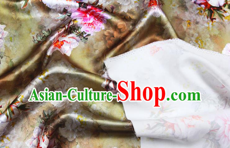 China Classical Peony Pattern Cloth Drapery Ginger Gambiered Guangdong Gauze Traditional Cheongsam Silk Fabric
