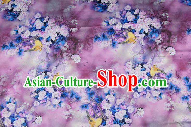 China Traditional Cheongsam Silk Fabric Classical Printing Pear Flowers Cloth Lilac Satin Drapery