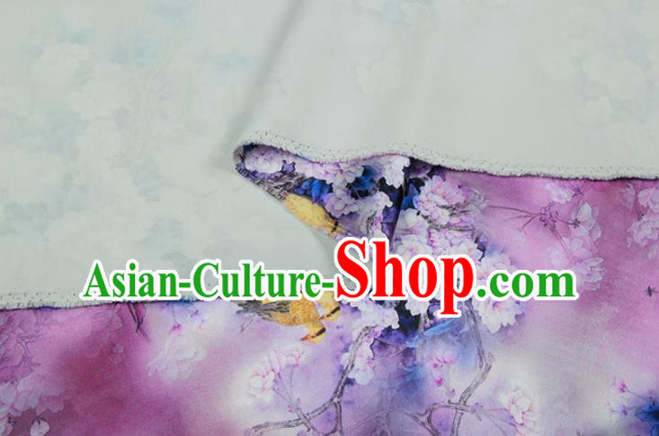 China Traditional Cheongsam Silk Fabric Classical Printing Pear Flowers Cloth Lilac Satin Drapery