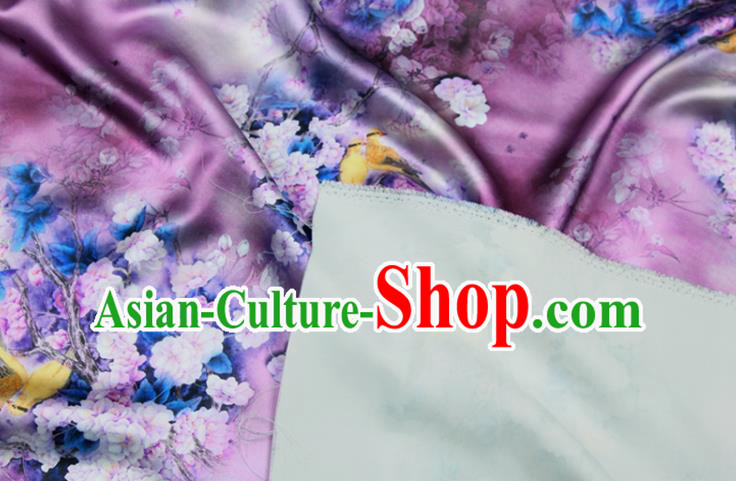 China Traditional Cheongsam Silk Fabric Classical Printing Pear Flowers Cloth Lilac Satin Drapery