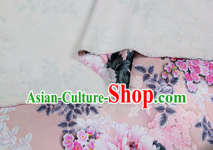China Pink Satin Drapery Traditional Cheongsam Silk Fabric Classical Printing Peony Cloth