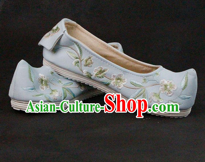 Chinese Ancient Princess Hanfu Shoes Traditional Ming Dynasty Blue Cloth Shoes Embroidered Shoes