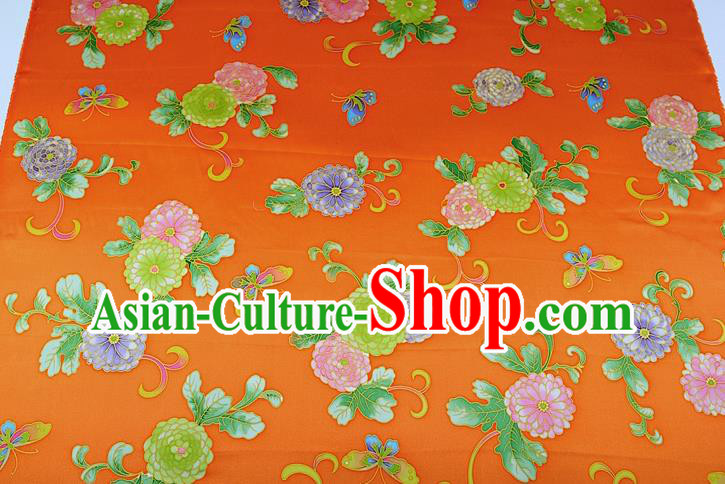 China Traditional Cheongsam Silk Fabric Classical Peony Pattern Orange Brocade Cloth Satin Drapery