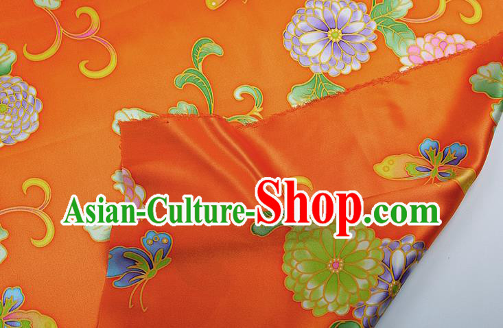 China Traditional Cheongsam Silk Fabric Classical Peony Pattern Orange Brocade Cloth Satin Drapery