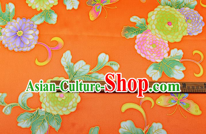 China Traditional Cheongsam Silk Fabric Classical Peony Pattern Orange Brocade Cloth Satin Drapery