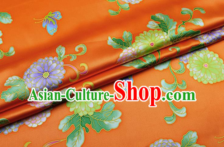 China Traditional Cheongsam Silk Fabric Classical Peony Pattern Orange Brocade Cloth Satin Drapery