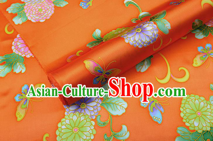 China Traditional Cheongsam Silk Fabric Classical Peony Pattern Orange Brocade Cloth Satin Drapery
