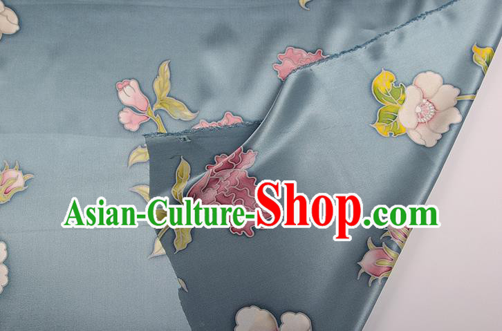 China Traditional Satin Drapery Cheongsam Silk Fabric Classical Peony Pattern Grey Brocade Cloth