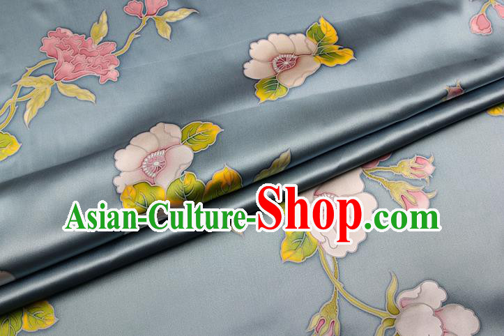 China Traditional Satin Drapery Cheongsam Silk Fabric Classical Peony Pattern Grey Brocade Cloth