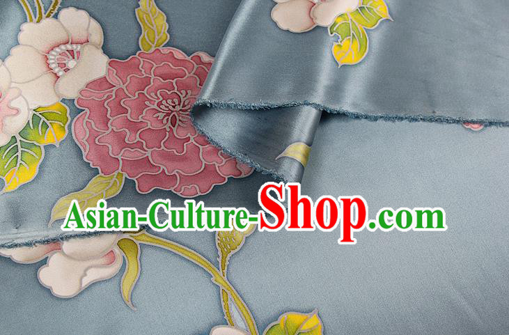 China Traditional Satin Drapery Cheongsam Silk Fabric Classical Peony Pattern Grey Brocade Cloth