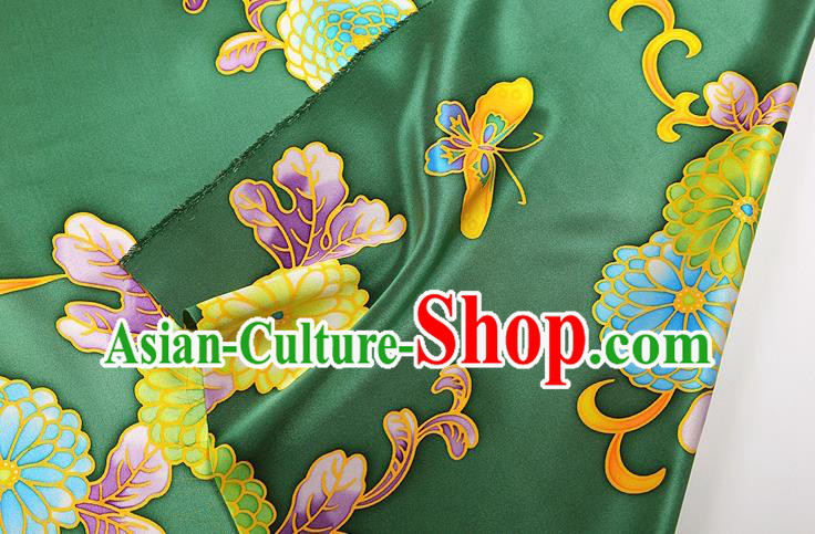 China Classical Peony Pattern Green Brocade Cloth Traditional Satin Drapery Cheongsam Silk Fabric
