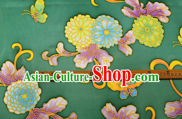 China Classical Peony Pattern Green Brocade Cloth Traditional Satin Drapery Cheongsam Silk Fabric