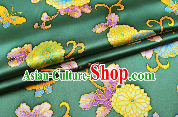 China Classical Peony Pattern Green Brocade Cloth Traditional Satin Drapery Cheongsam Silk Fabric