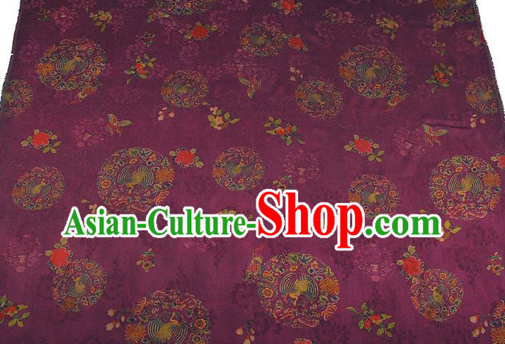 China Classical Phoenix Pattern Purple Gambiered Guangdong Gauze Cloth Traditional Cheongsam Silk Fabric