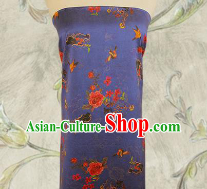 China Classical Cheongsam Gambiered Guangdong Gauze Traditional Peony Pattern Blue Brocade Drapery Silk Fabric