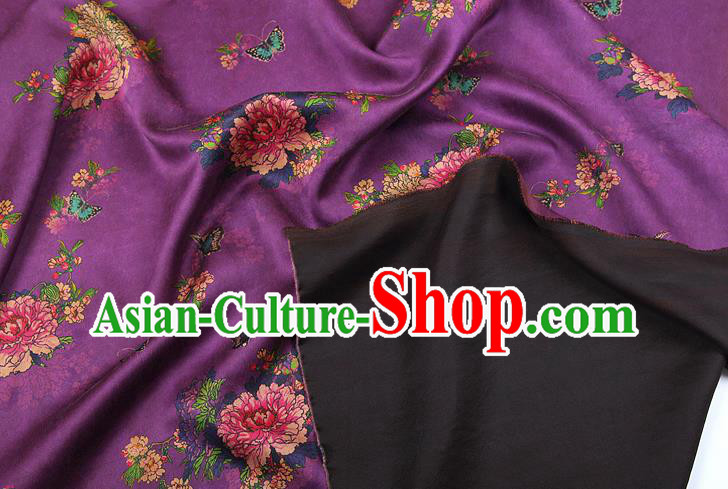 China Silk Fabric Classical Cheongsam Gambiered Guangdong Gauze Traditional Peony Pattern Purple Brocade Drapery