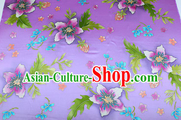 China Printing Silk Fabric Classical Cheongsam Satin Drapery Traditional Flowers Pattern Lilac Brocade