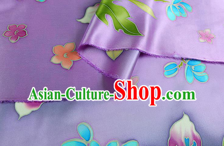 China Printing Silk Fabric Classical Cheongsam Satin Drapery Traditional Flowers Pattern Lilac Brocade