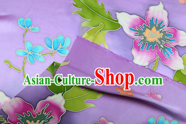 China Printing Silk Fabric Classical Cheongsam Satin Drapery Traditional Flowers Pattern Lilac Brocade