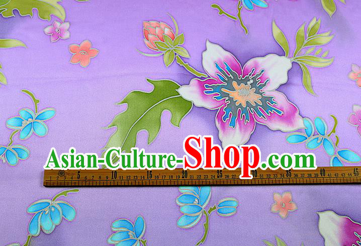 China Printing Silk Fabric Classical Cheongsam Satin Drapery Traditional Flowers Pattern Lilac Brocade