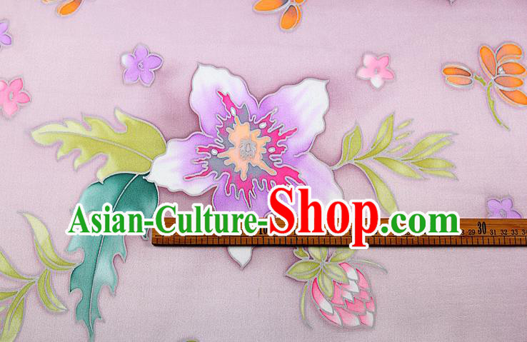 China Classical Cheongsam Satin Drapery Traditional Flowers Pattern Pink Brocade Printing Silk Fabric