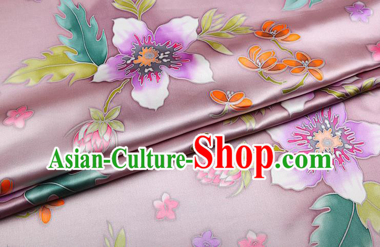 China Classical Cheongsam Satin Drapery Traditional Flowers Pattern Pink Brocade Printing Silk Fabric