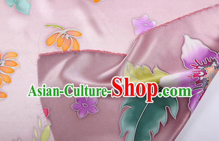 China Classical Cheongsam Satin Drapery Traditional Flowers Pattern Pink Brocade Printing Silk Fabric