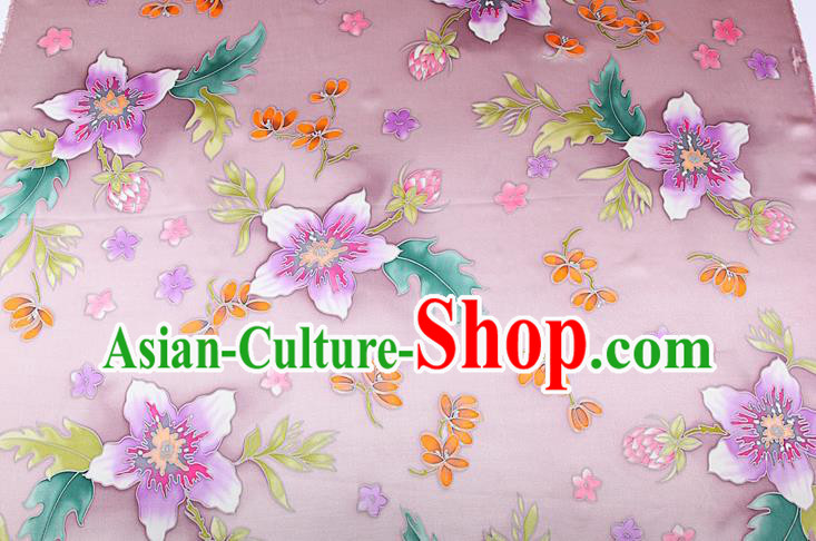 China Classical Cheongsam Satin Drapery Traditional Flowers Pattern Pink Brocade Printing Silk Fabric