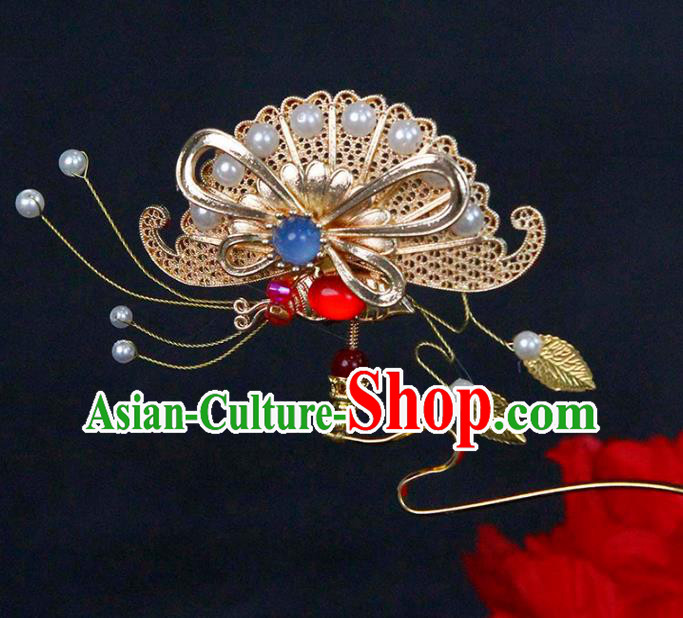 China Traditional Ming Dynasty Princess Hair Stick Ancient Palace Lady Golden Hairpin