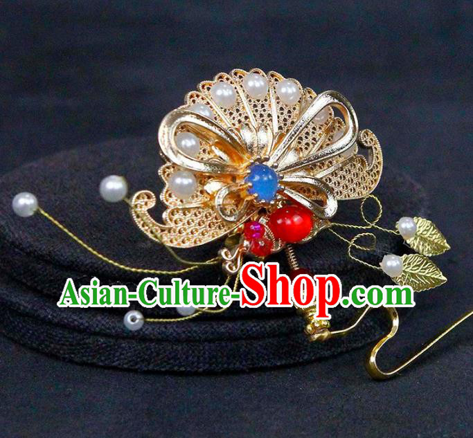 China Traditional Ming Dynasty Princess Hair Stick Ancient Palace Lady Golden Hairpin