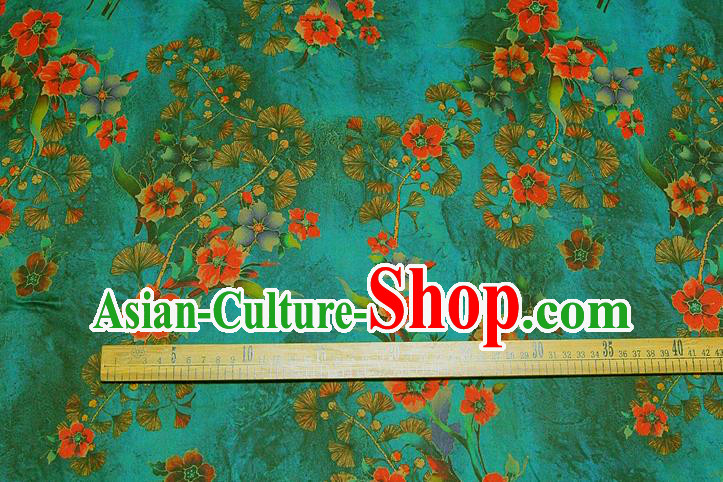 China Traditional Flowers Pattern Gambiered Guangdong Gauze Silk Fabric Classical Green Brocade