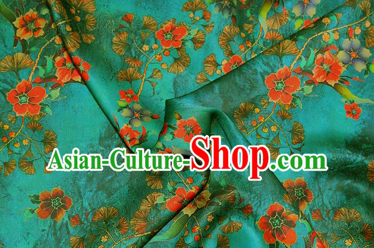 China Traditional Flowers Pattern Gambiered Guangdong Gauze Silk Fabric Classical Green Brocade